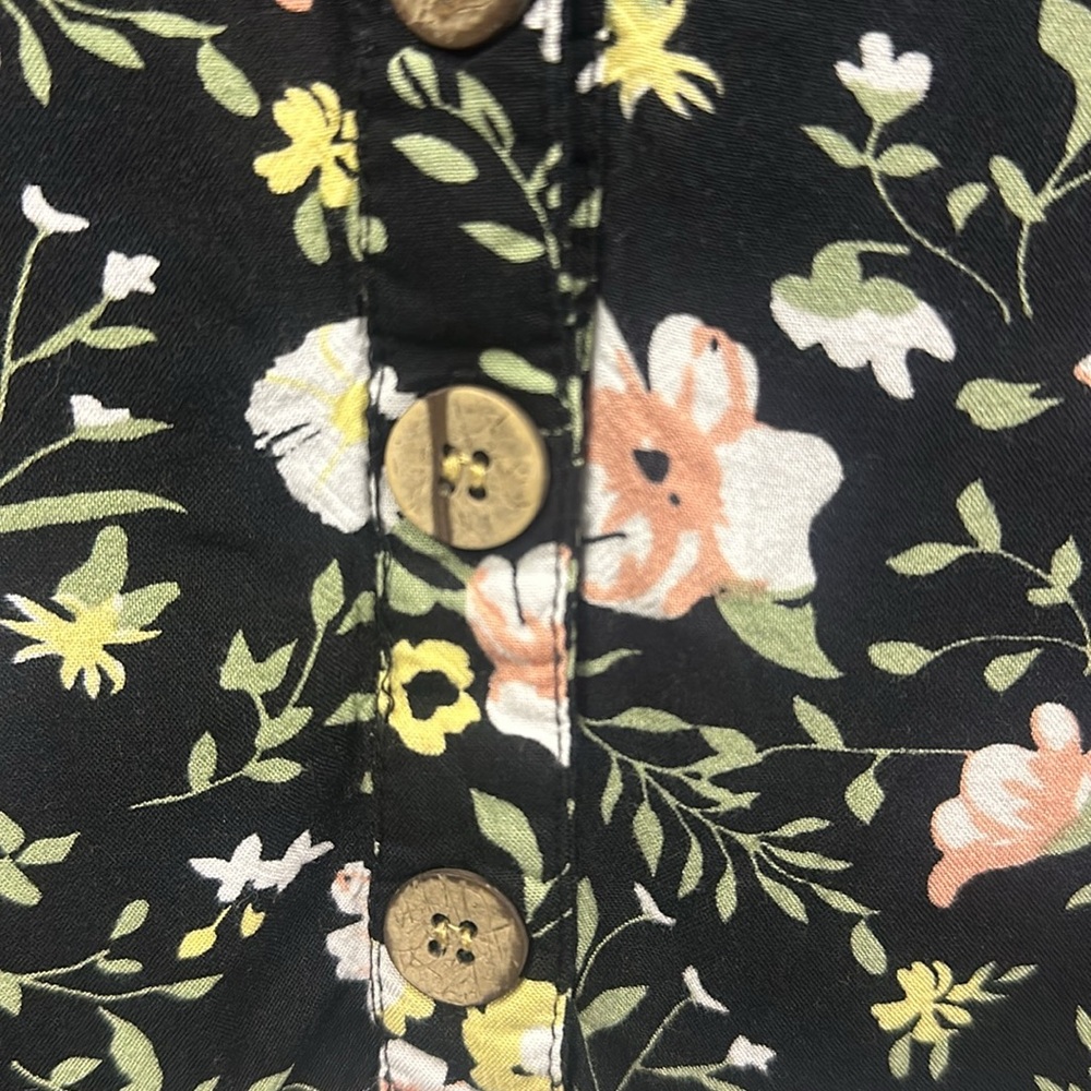 J Gee Black Floral Babydoll 3 Quarter Sleeve Half Button Up Dress Womens Small - Picture 6 of 7